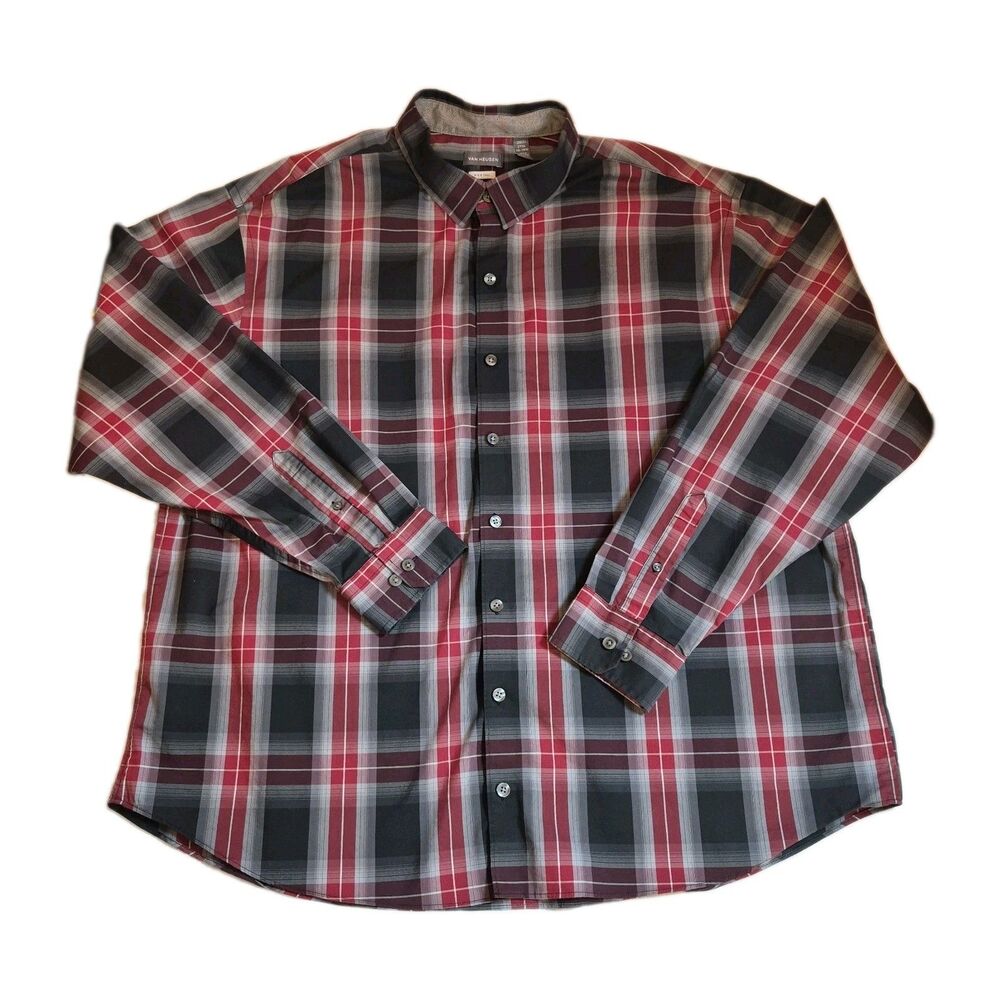 Van Heusen Big & Tall Plaid Dress Shirt Mens 2XL Tall 19-19 1/2 Long Sleeve